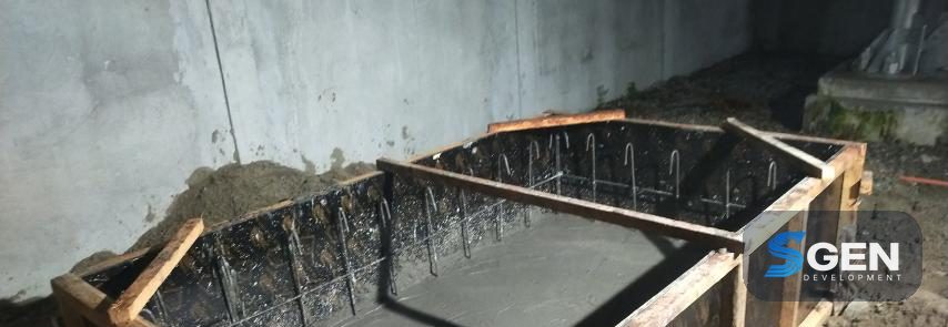 Formwork, rebar and concrete casting for a structural pad